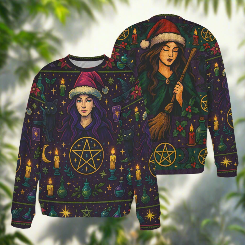 Magick Pentacle Witchy Christmas Sweater Wicca Yule Sweatshirt-MoonChildWorld