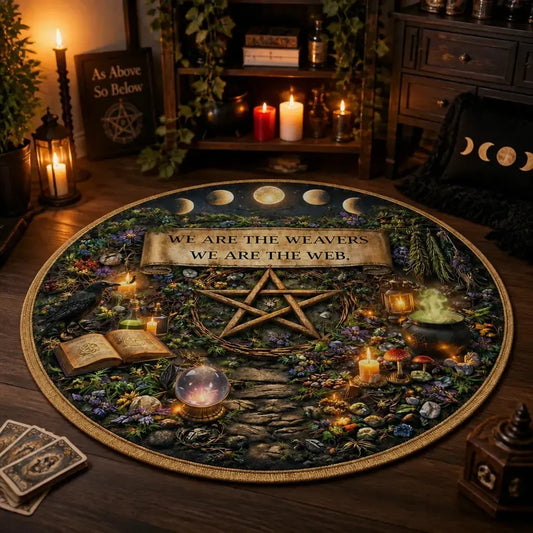 Magick Pentagram Moon Phase Round Rug Halloween Witchy Carpet Wiccan Home Decor_mockup_1.webp