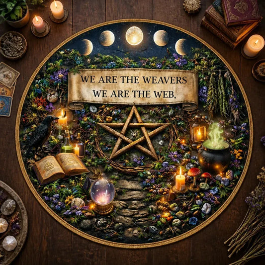 Magick Pentagram Moon Phase Round Rug Halloween Witchy Carpet Wiccan Home Decor_mockup_2.webp