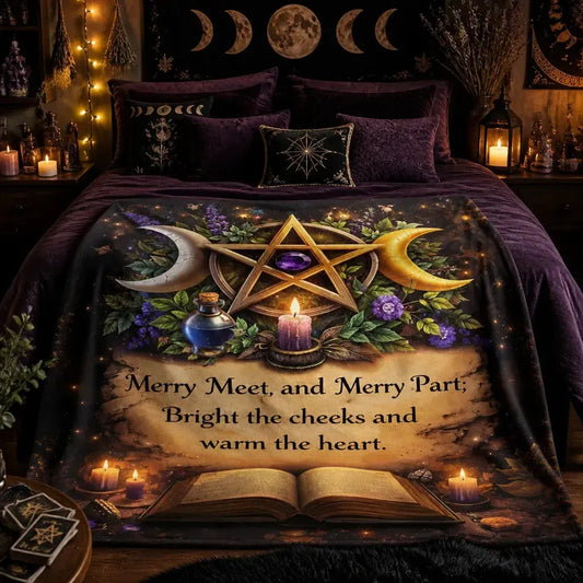 Magick Pentagram Triple Moon Blanket - Wiccan Symbols Blanket Pagan Decor_mockup_1.webp