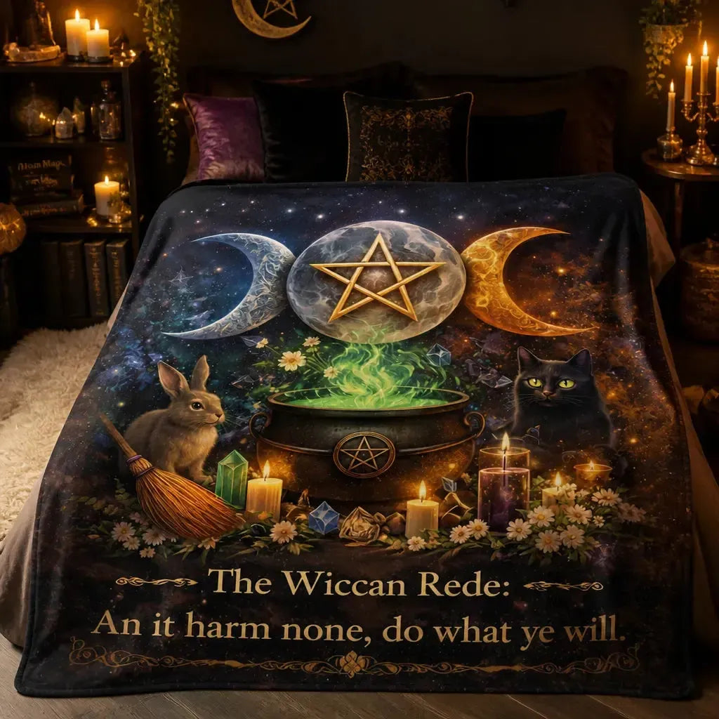 Magick Pentagram Triple Moon Blanket - Witchy Cauldron Blanket for Wiccan_mockup_2.webp