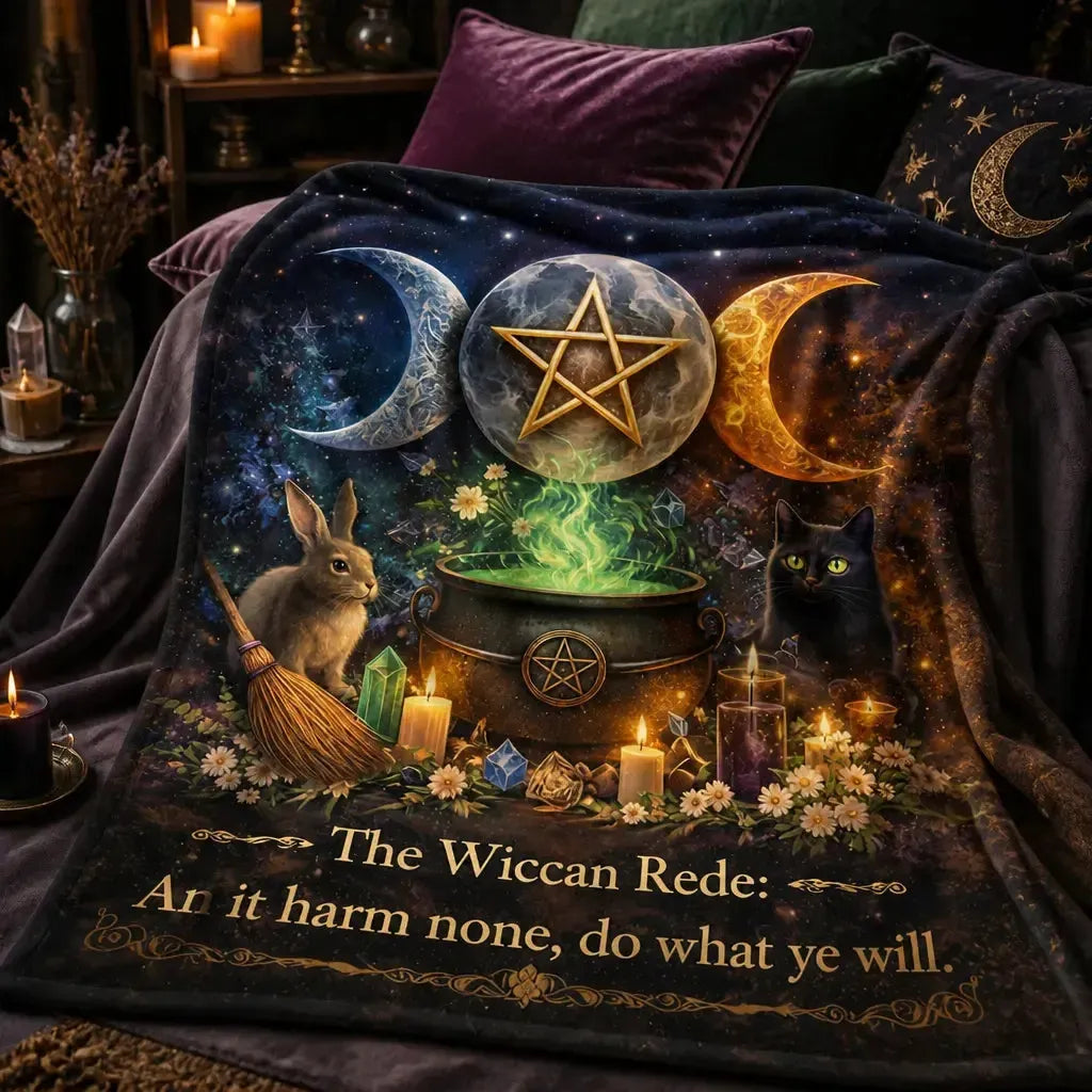Magick Pentagram Triple Moon Blanket - Witchy Cauldron Blanket for Wiccan_mockup_3.webp