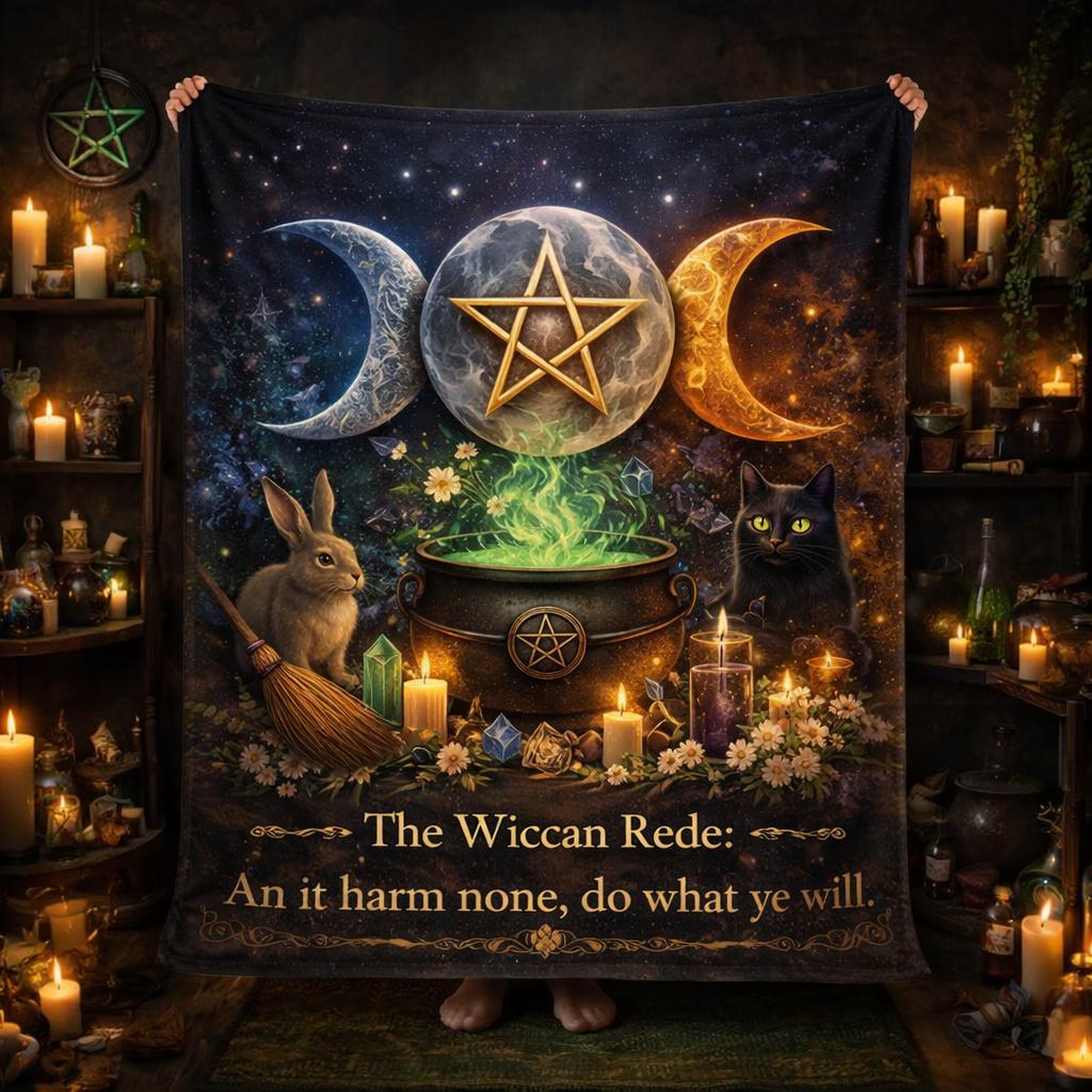 Magick Pentagram Triple Moon Blanket - Witchy Cauldron Blanket for Wiccan-MoonChildWorld