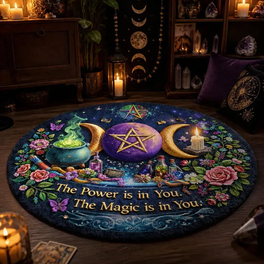 Magick Pentagram Triple Moon Round Rug Wicca Symbol Carpet Pagan Yule Home Decor_mockup_1.webp