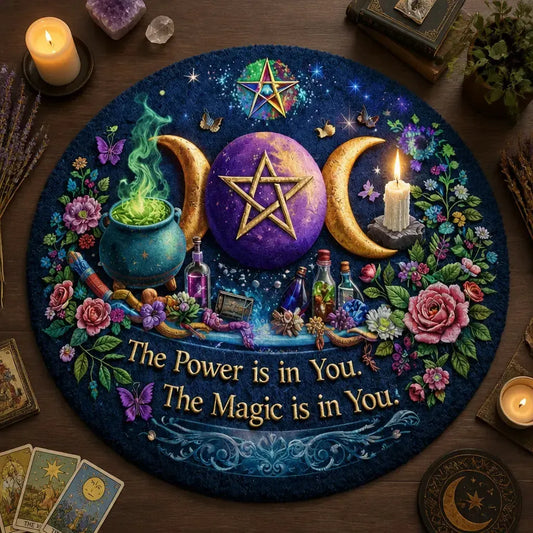 Magick Pentagram Triple Moon Round Rug Wicca Symbol Carpet Pagan Yule Home Decor_mockup_2.webp