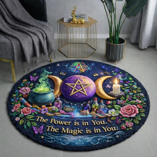 Magick Pentagram Triple Moon Round Rug Wicca Symbol Carpet Pagan Yule Home Decor-MoonChildWorld