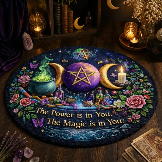 Magick Pentagram Triple Moon Round Rug Wicca Symbol Carpet Pagan Yule Home Decor_mockup_3.webp