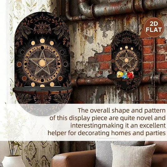 Magick Pentagram Wicca Wall Shelf – Wooden Mystical Floating Shelf Pagan Altar Decor-MoonChildWorld