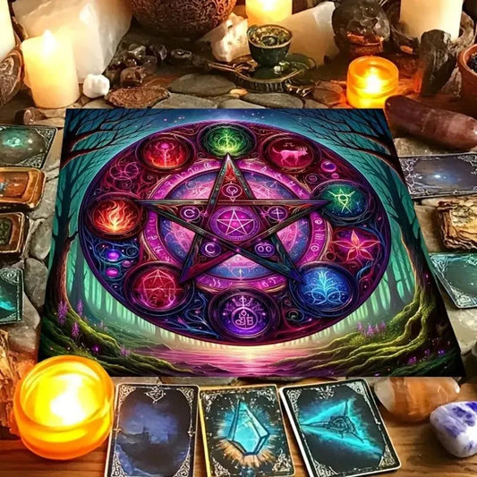 Magick Pentagram Witchcraft Tarot Tablecloth Witchy Altar Cloth for Divination Wicca Pagan Decor-MoonChildWorld