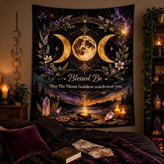 Magick Triple Moon Tapestry Wiccan Altar Wall Hanging for Pagan Yule Decor_mockup_1.webp