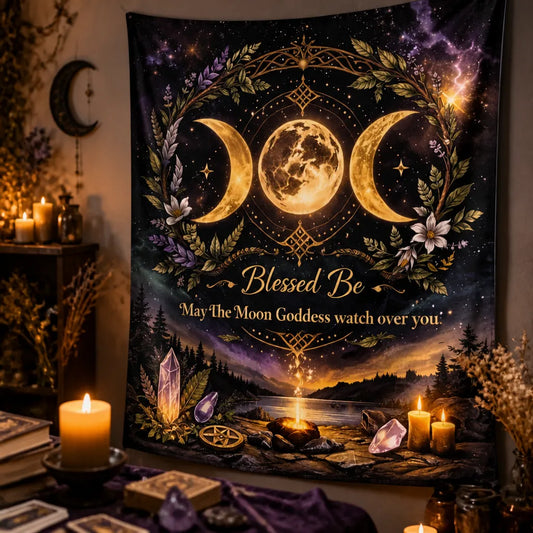 Magick Triple Moon Tapestry Wiccan Altar Wall Hanging for Pagan Yule Decor_mockup_3.webp