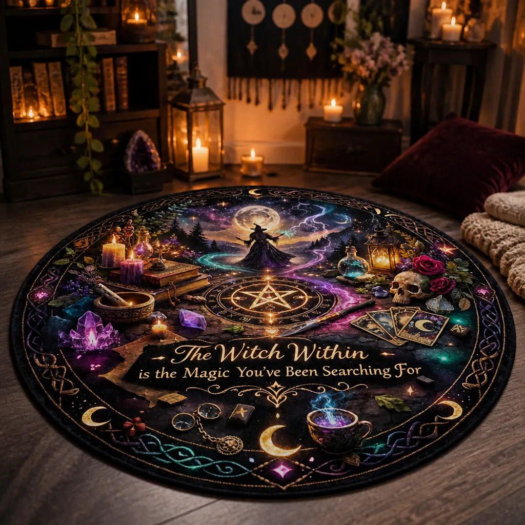 Magick Witch Round Rug Gothic Witchcraft and Wicca Carpet Pagan Samain Home Decor_mockup_1.webp