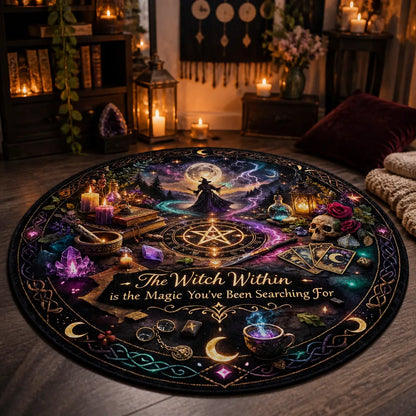 Magick Witch Round Rug Gothic Witchcraft and Wicca Carpet Pagan Samain Home Decor_mockup_1.webp