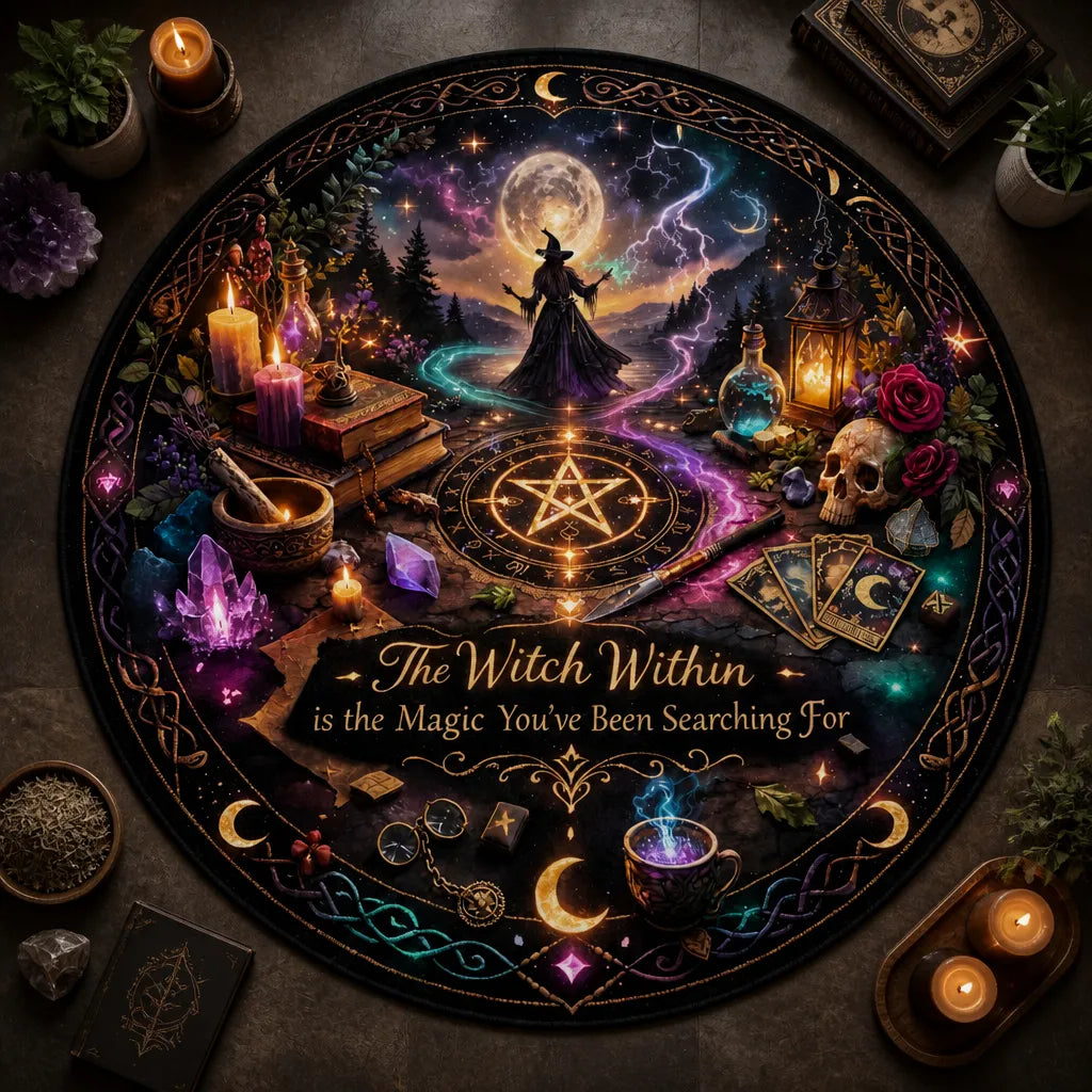Magick Witch Round Rug Gothic Witchcraft and Wicca Carpet Pagan Samain Home Decor_mockup_2.webp