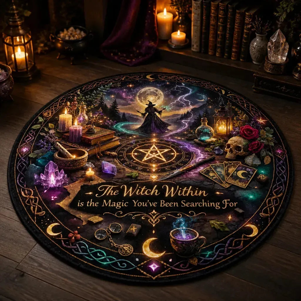 Magick Witch Round Rug Gothic Witchcraft and Wicca Carpet Pagan Samain Home Decor_mockup_3.webp