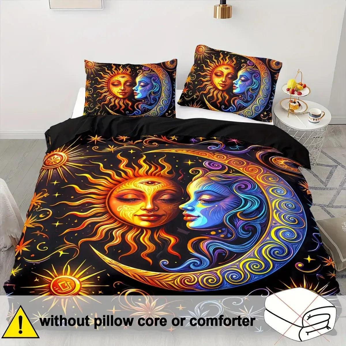 Mandala Sun Moon Duvet Cover Set Bohemian Celestial Bedding Set Pagan Home Decor-MoonChildWorld