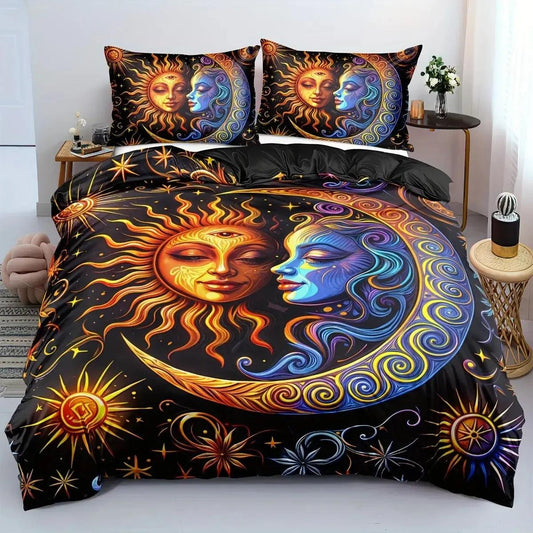 Mandala Sun Moon Duvet Cover Set Bohemian Celestial Bedding Set Pagan Home Decor-MoonChildWorld