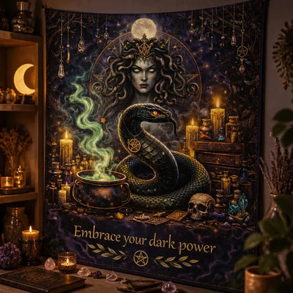Medusa Goddess & Gothic Snake Tapestry Witchy Wall Hanging for Halloween Decor_mockup_3.webp