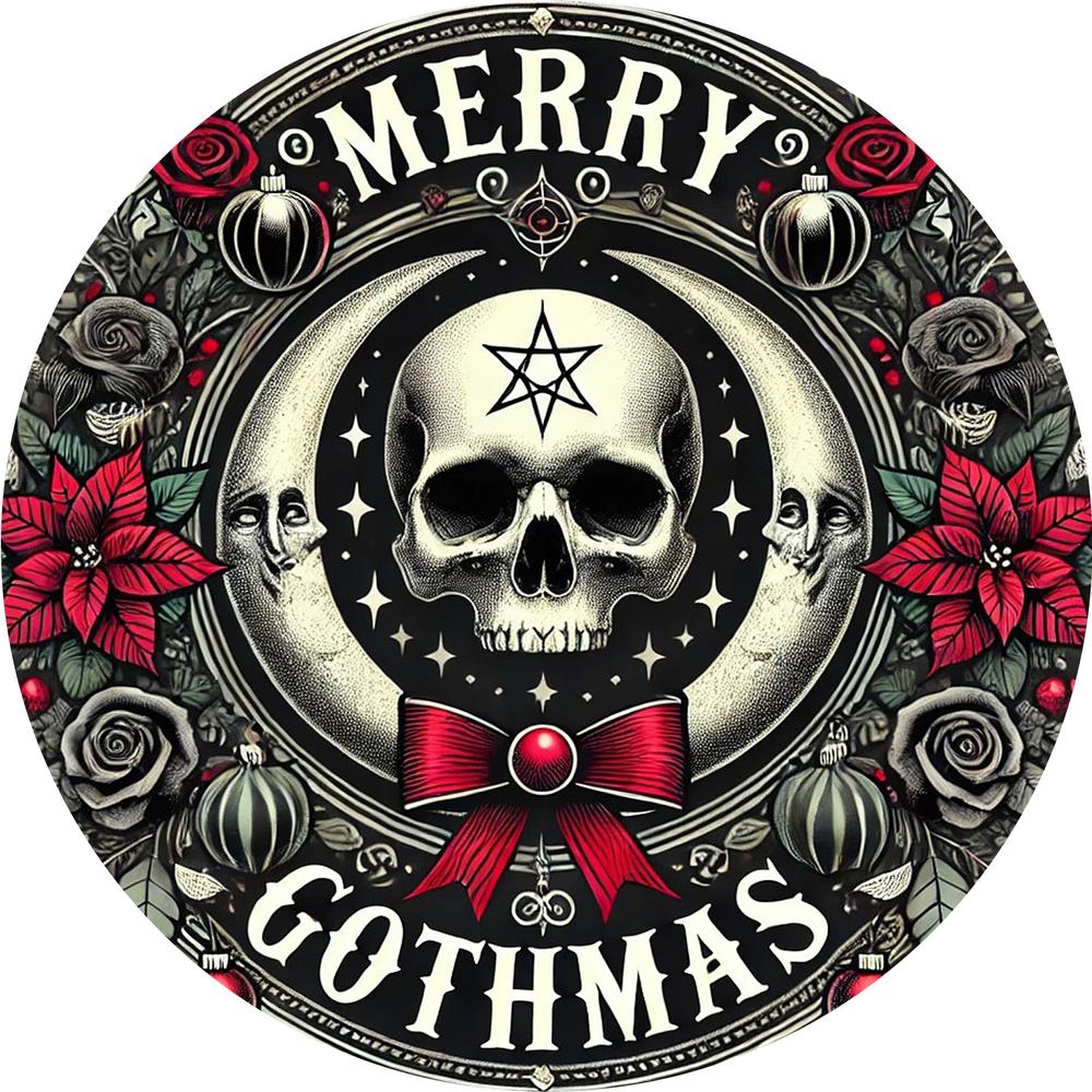 Merry Gothmas Wall Art Gothic Skull Metal Sign for Dark Christmas Decorations-MoonChildWorld