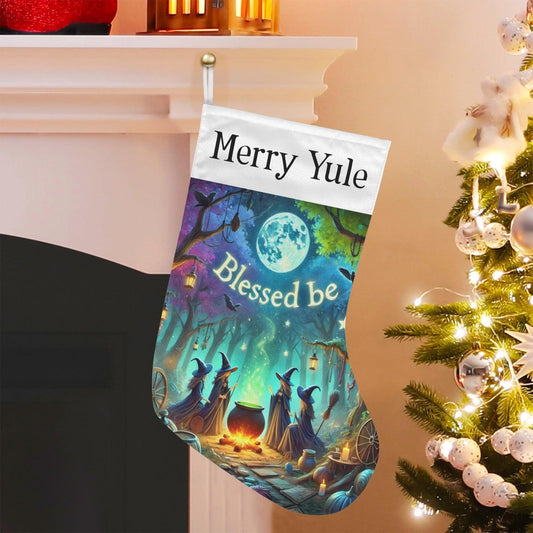 Merry Yule Witch Christmas Stocking for Yule Decorations-MoonChildWorld