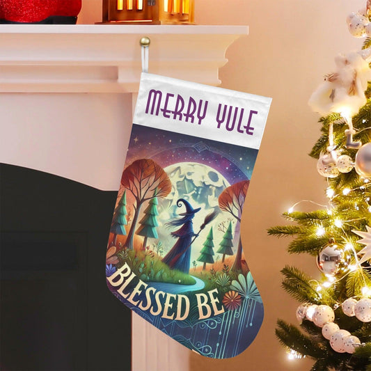 Merry Yule Witch Christmas Stocking for Yule Decorations-MoonChildWorld
