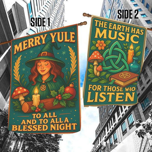 Merry Yule Witchy Garden Flag and Wiccan House Flag for Pagan Yule Home Decor