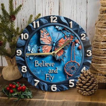 Metal Wall Clock with Butterfly & Dream Catcher Design-MoonChildWorld