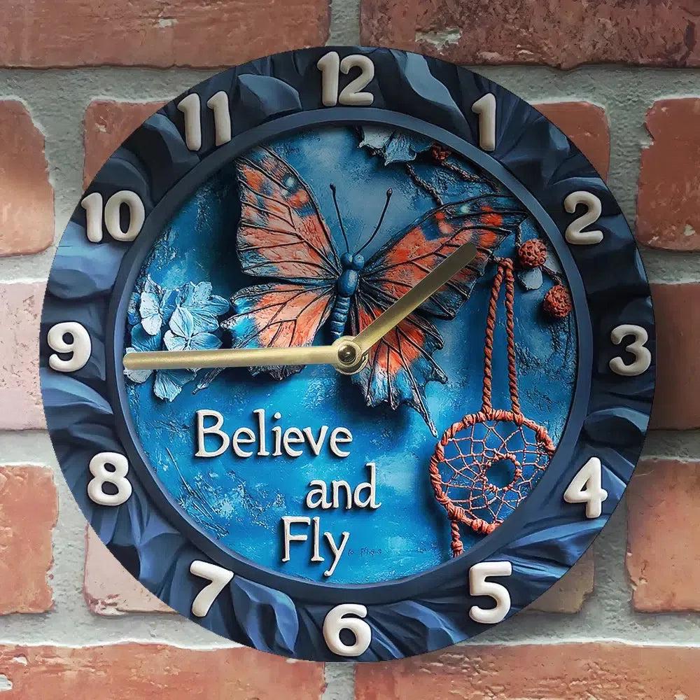 Metal Wall Clock with Butterfly & Dream Catcher Design-MoonChildWorld