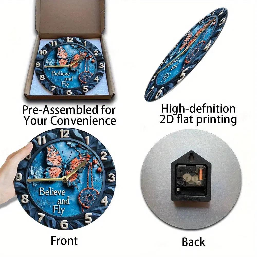 Metal Wall Clock with Butterfly & Dream Catcher Design-MoonChildWorld