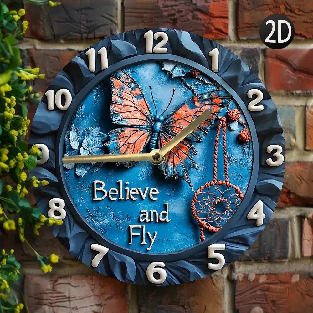 Metal Wall Clock with Butterfly & Dream Catcher Design-MoonChildWorld