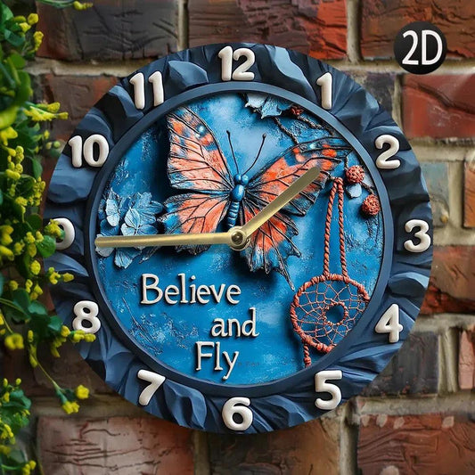 Metal Wall Clock with Butterfly & Dream Catcher Design-MoonChildWorld