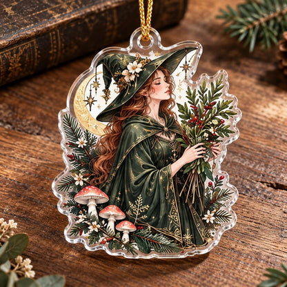 Midnight Coven Witch Acrylic Ornament Set – Gothic Yule Christmas Decor – Forest Herbal Witch ornament