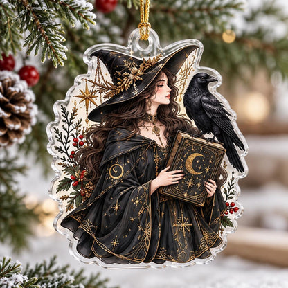 Midnight Coven Witch Acrylic Ornament Set – Gothic Yule Christmas Decor – Raven Spellcaster ornament
