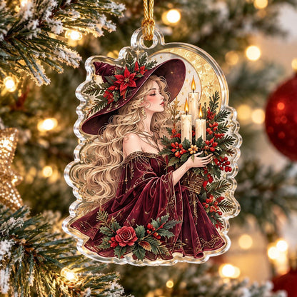 Midnight Coven Witch Acrylic Ornament Set – Gothic Yule Christmas Decor – Yule Candle Witch ornament
