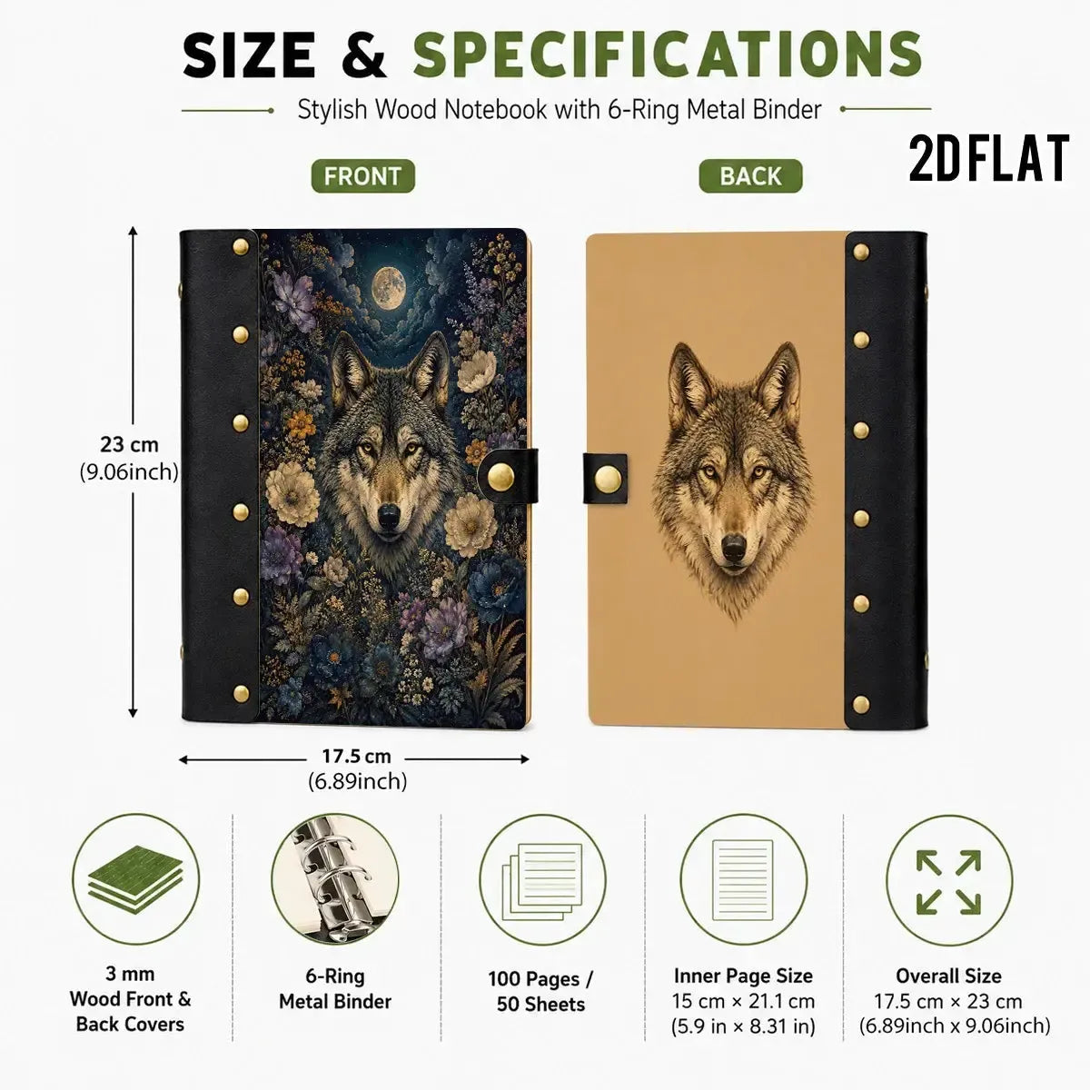 Midnight Moon Wolf Wildflower Journal - wildflower journal - MoonChildWorld
