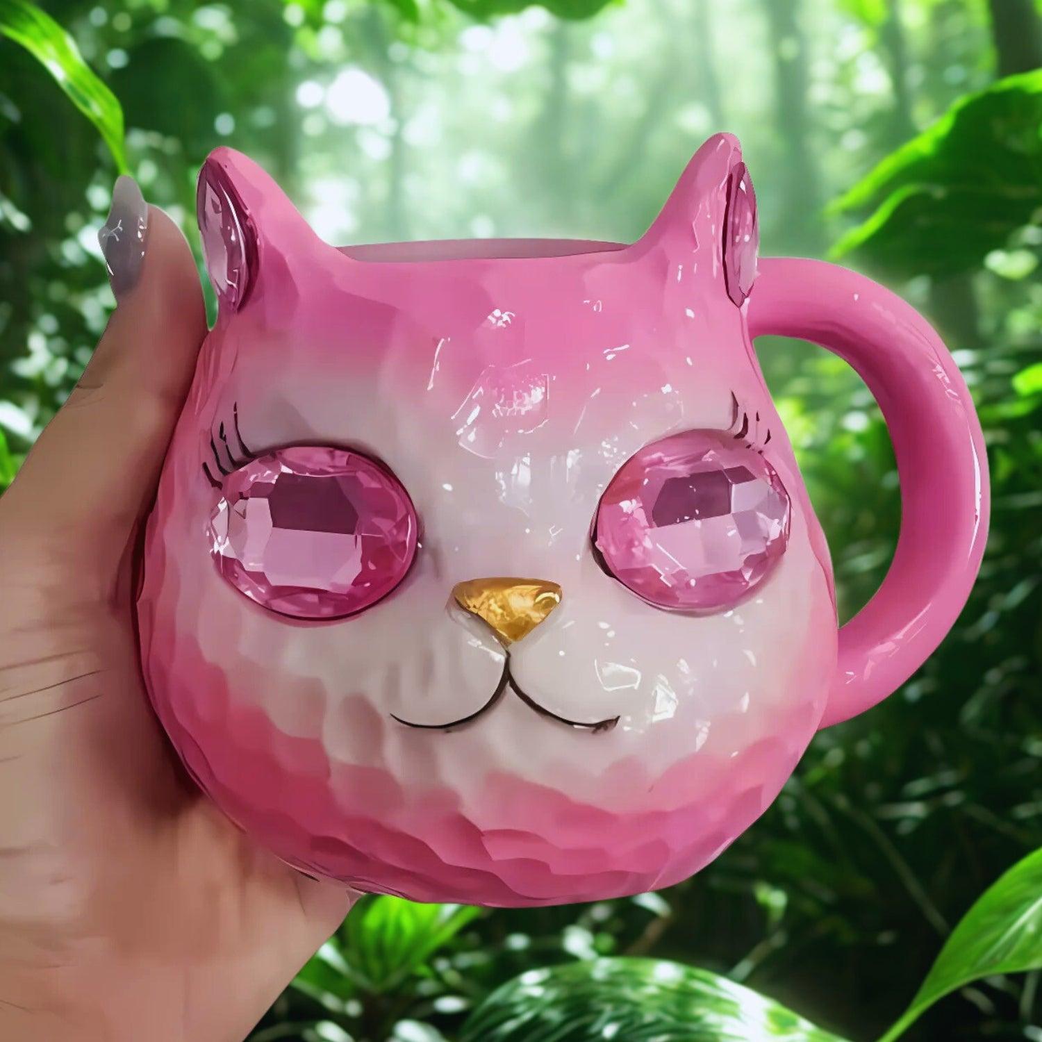 Mineral Crystal Resin Cat Coffee Cup Witchy Cat Mug for Cat Lover-MoonChildWorld