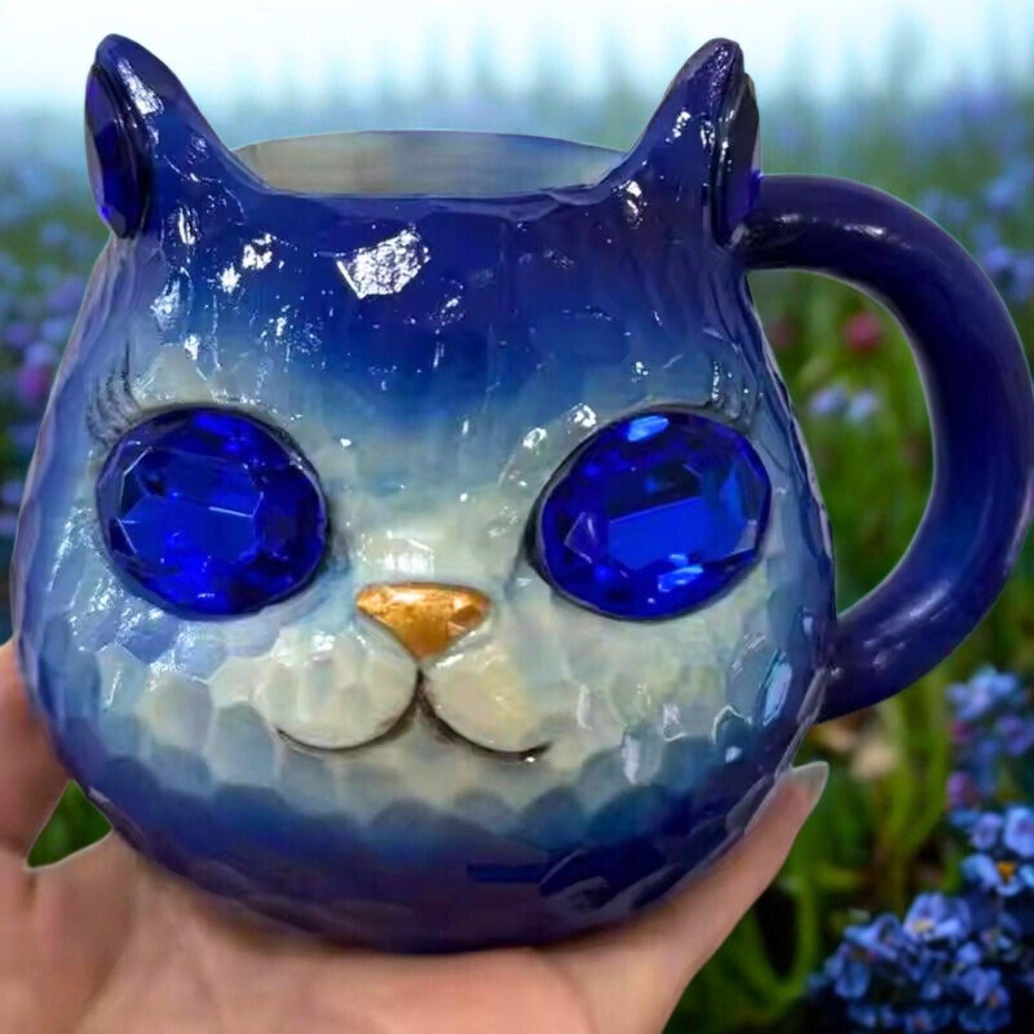 Mineral Crystal Resin Cat Coffee Cup Witchy Cat Mug for Cat Lover-MoonChildWorld