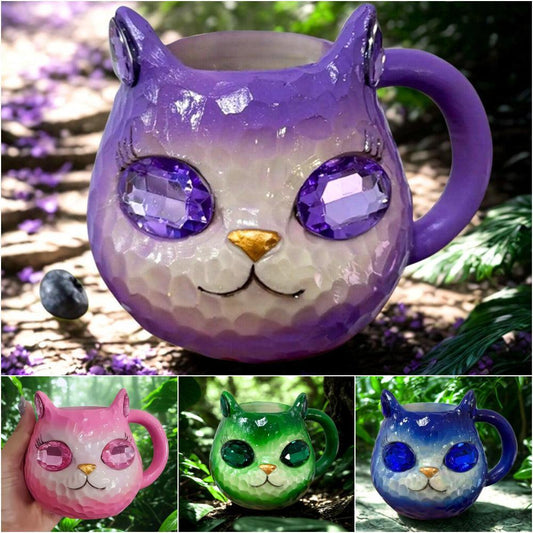 Mineral Crystal Resin Cat Coffee Cup Witchy Cat Mug for Cat Lover-MoonChildWorld