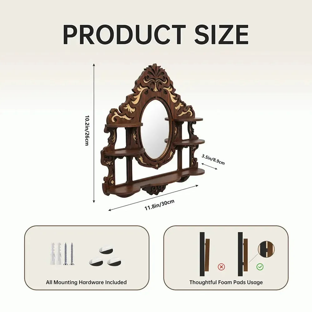 Wall mounted mirror shelf – witchy home decor crystal display