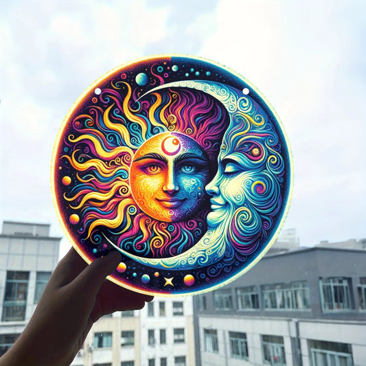 Sun Moon Goddess Suncatcher Celestial Acrylic Sign Sun Moon Window Hanging-MoonChildWorld