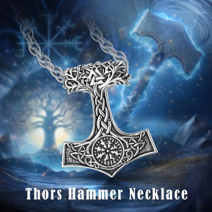 Mjolnir Thors Hammer Necklace Viking Compass Yggdrasil Tree of Life Pendant Nordic Pagan Jewelry-MoonChildWorld