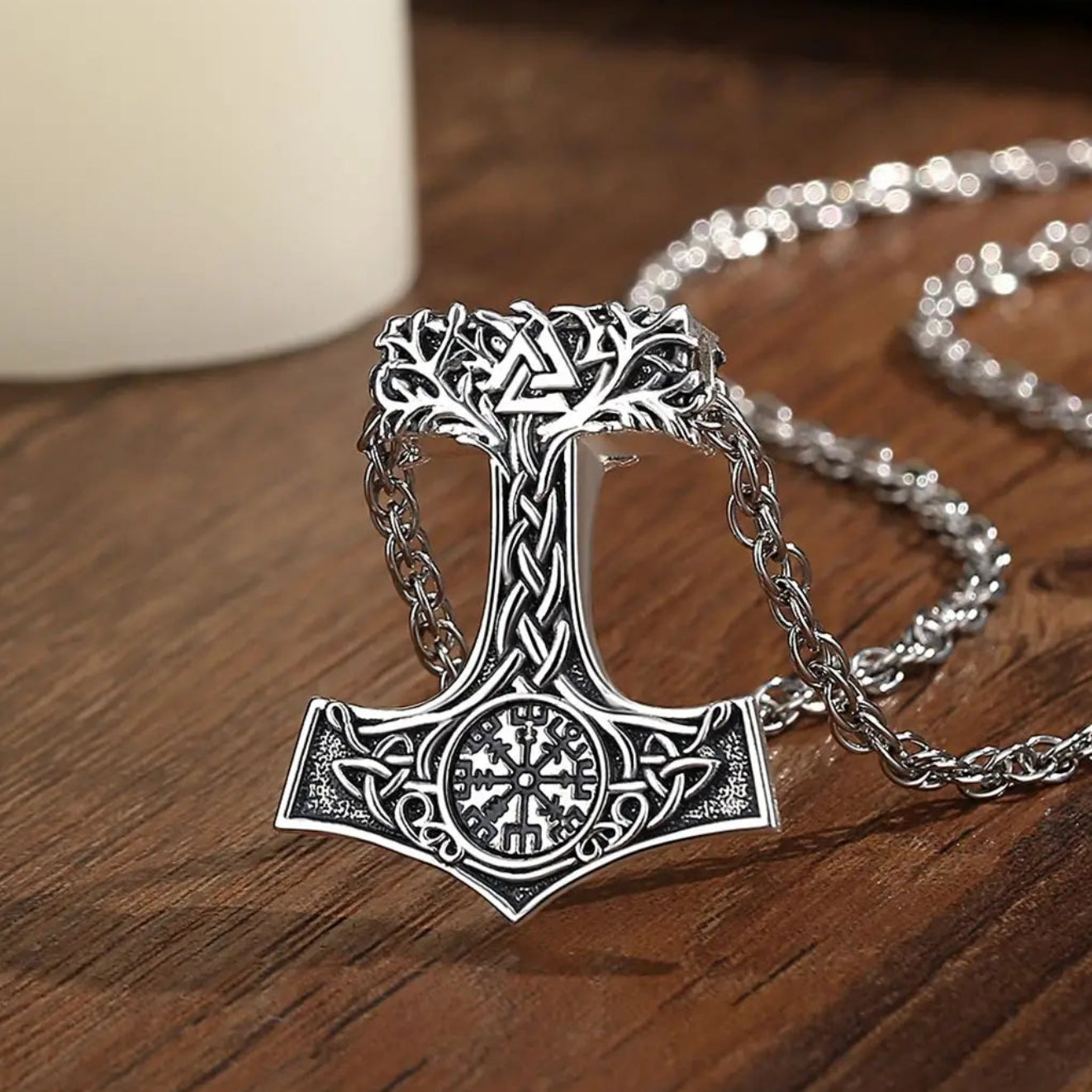 Mjolnir Thors Hammer Necklace Viking Compass Yggdrasil Tree of Life Pendant Nordic Pagan Jewelry-MoonChildWorld