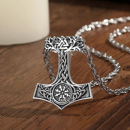 Mjolnir Thors Hammer Necklace Viking Compass Yggdrasil Tree of Life Pendant Nordic Pagan Jewelry-MoonChildWorld
