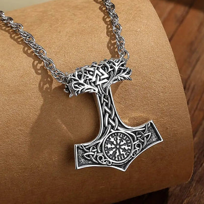 Mjolnir Thors Hammer Necklace Viking Compass Yggdrasil Tree of Life Pendant Nordic Pagan Jewelry-MoonChildWorld