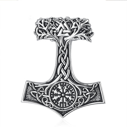 Mjolnir Thors Hammer Necklace Viking Compass Yggdrasil Tree of Life Pendant Nordic Pagan Jewelry-MoonChildWorld