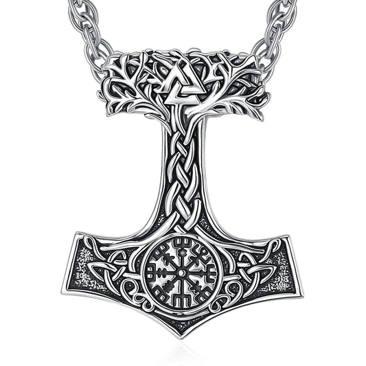 Mjolnir Thors Hammer Necklace Viking Compass Yggdrasil Tree of Life Pendant Nordic Pagan Jewelry-MoonChildWorld