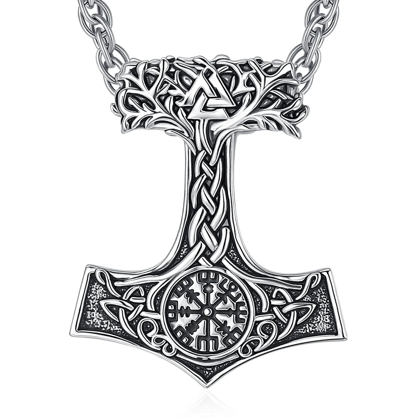 Mjolnir Thors Hammer Necklace Viking Compass Yggdrasil Tree of Life Pendant Nordic Pagan Jewelry-MoonChildWorld