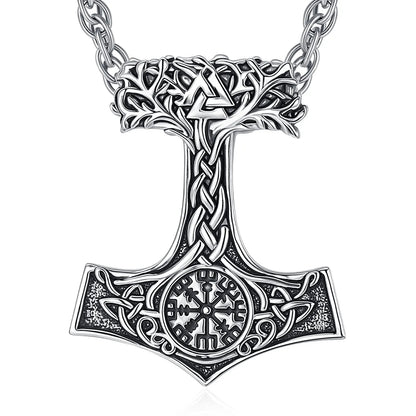 Mjolnir Thors Hammer Necklace Viking Compass Yggdrasil Tree of Life Pendant Nordic Pagan Jewelry-MoonChildWorld
