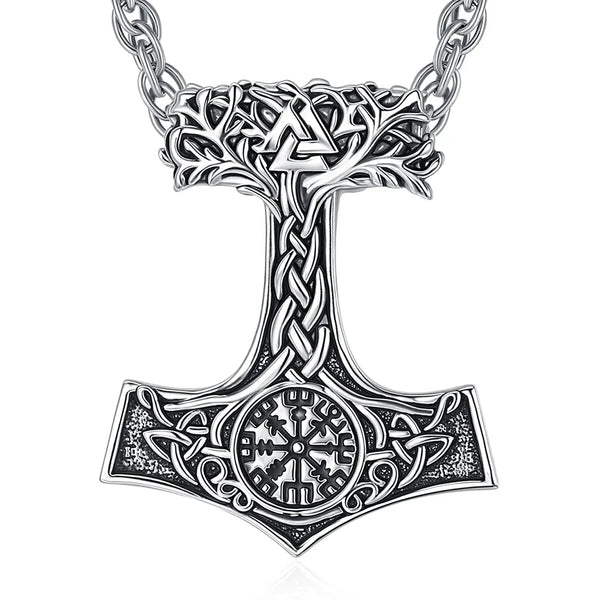 Mjolnir Thors Hammer Necklace Viking Compass Yggdrasil Tree of Life Pendant Nordic Pagan Jewelry-MoonChildWorld