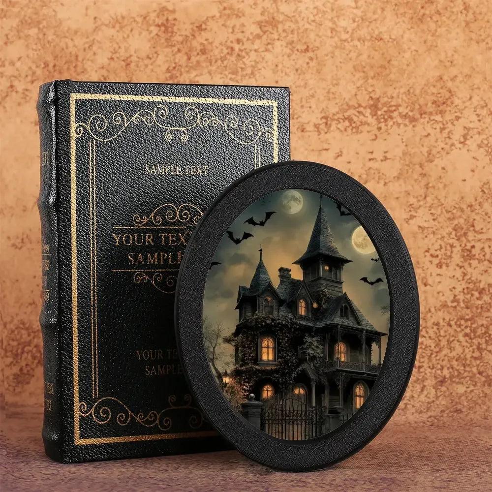 Moon Bats & Haunted House Witch Wooden Oval Frame - Gothic Oval Wall Art - Halloween Wall Decoration-MoonChildWorld